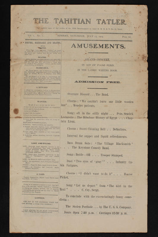 Serial: The Tahitian Tatler, Vol. 1 no. 1, 17 Jul 1915