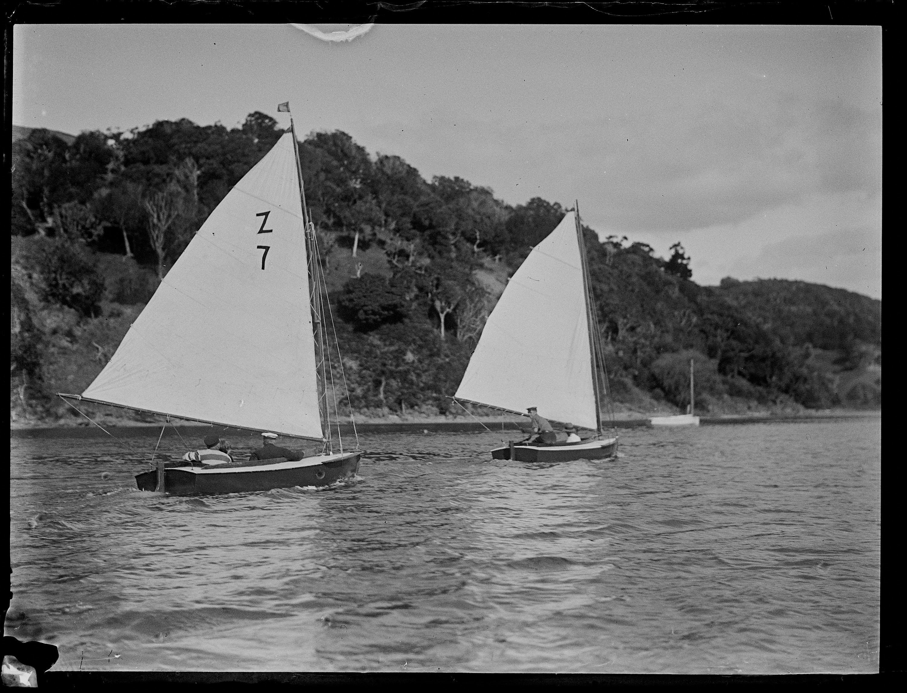 Glass plate Two Z class sailing dinghies New Zealand Maritime Museum