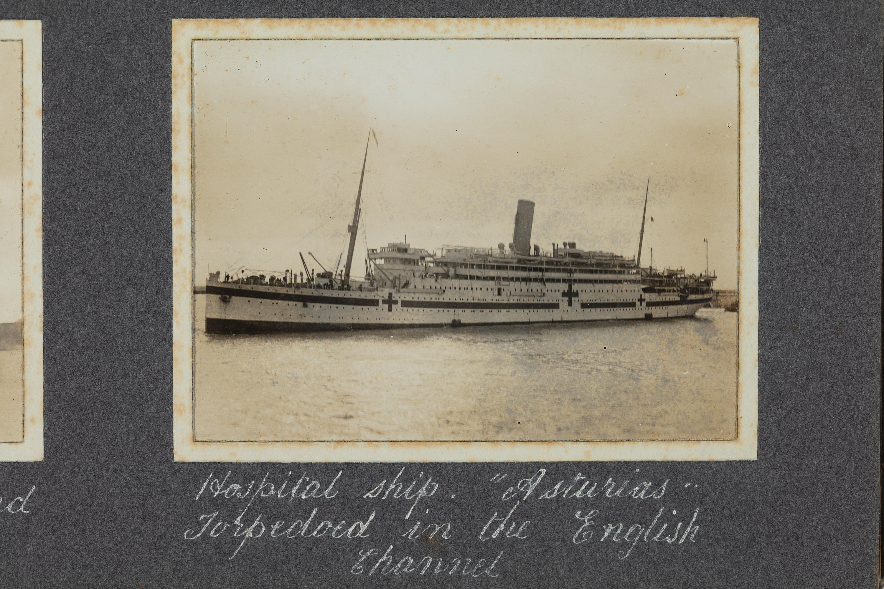 Photograph British hospital ship HMHS ASTURIAS (1908) torpedoed in the