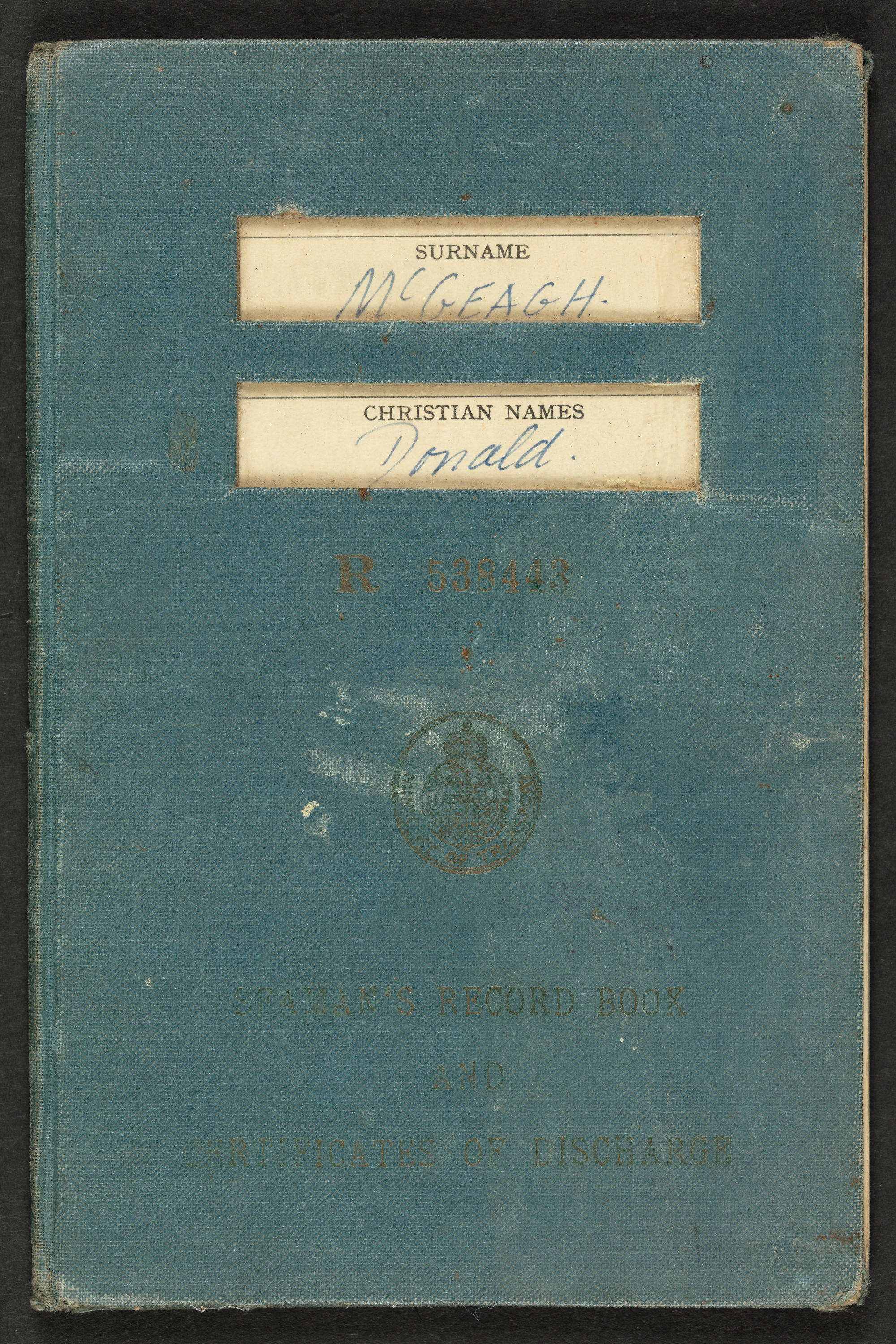 British seaman’s record book, issued to Donald McGeagh New Zealand