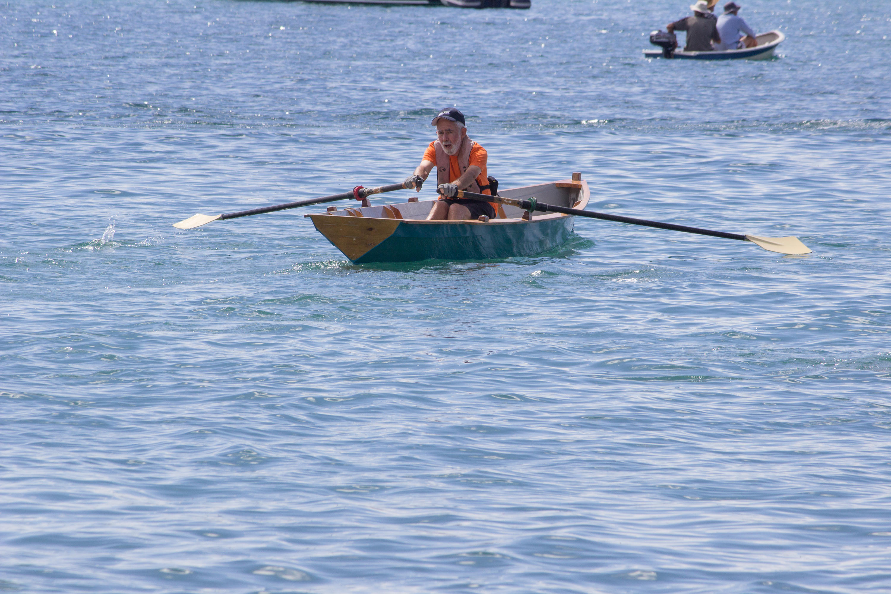 Photograph Rowing skiff being rowed by person on Mahurangi Harbour