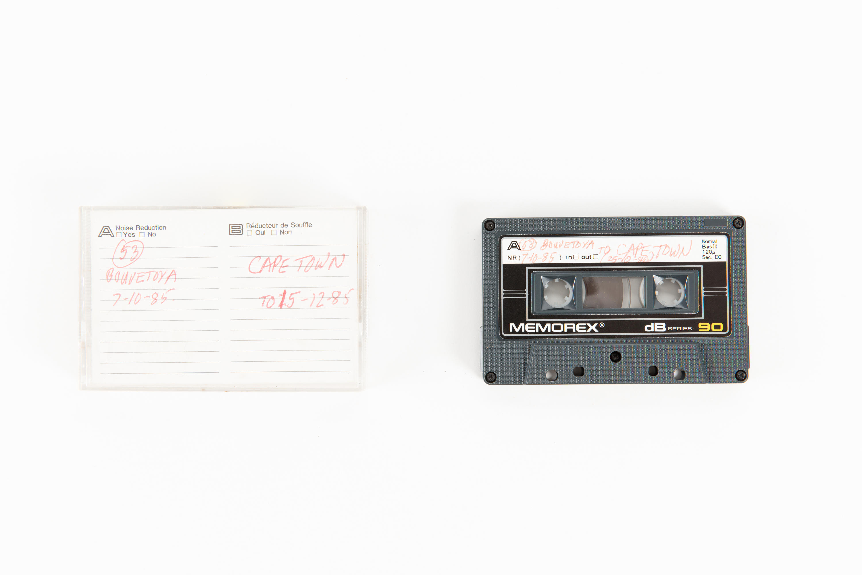 Audio cassette Tape 53. Audio recording made on voyage of TOTORORE, Bouvetøya Island to Cape