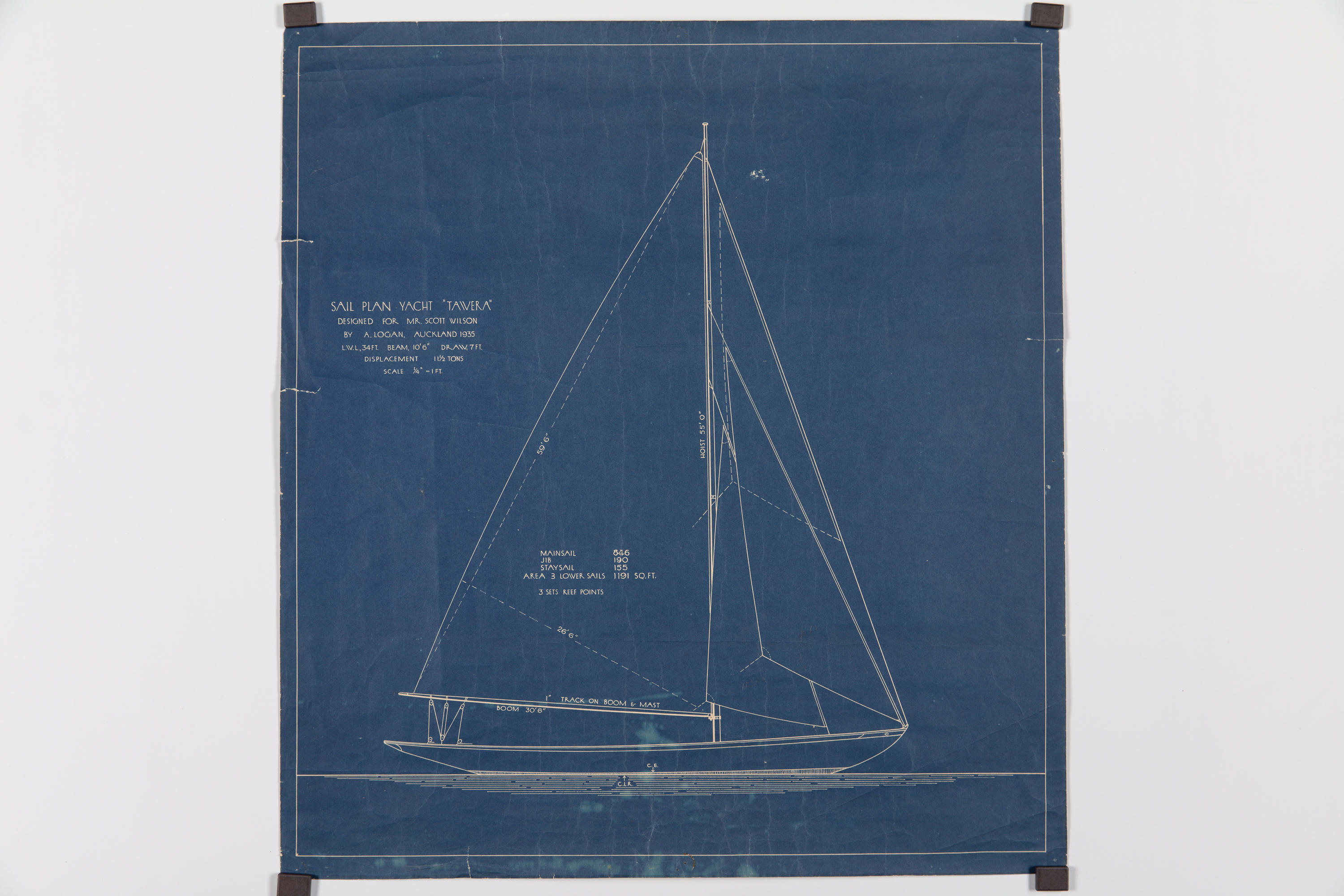 Plan Sail plan Yacht TAWERA New Zealand Maritime Museum